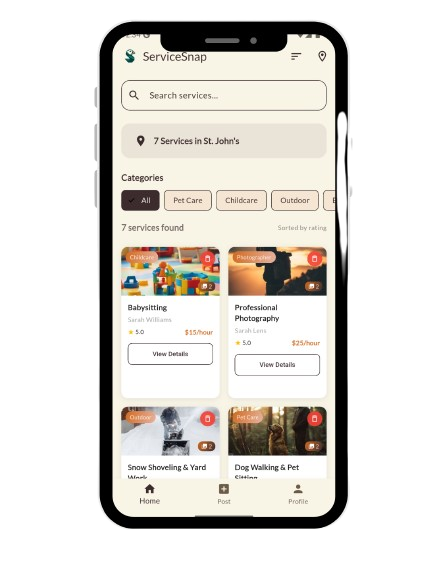 ServiceSnap App - Browse Services Home